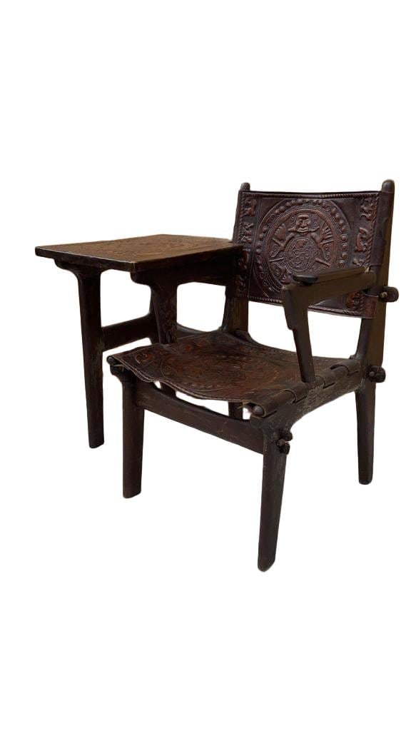 Vintage Tooled Leather Primitive Gossip Chair by Angel Pazmino (1 of 5)