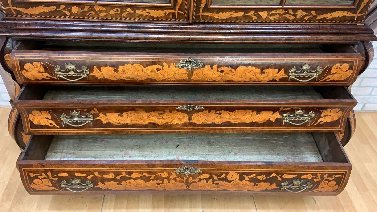 Antique Dutch Marquetry Vitrine Cabinet/Display Hutch - 7