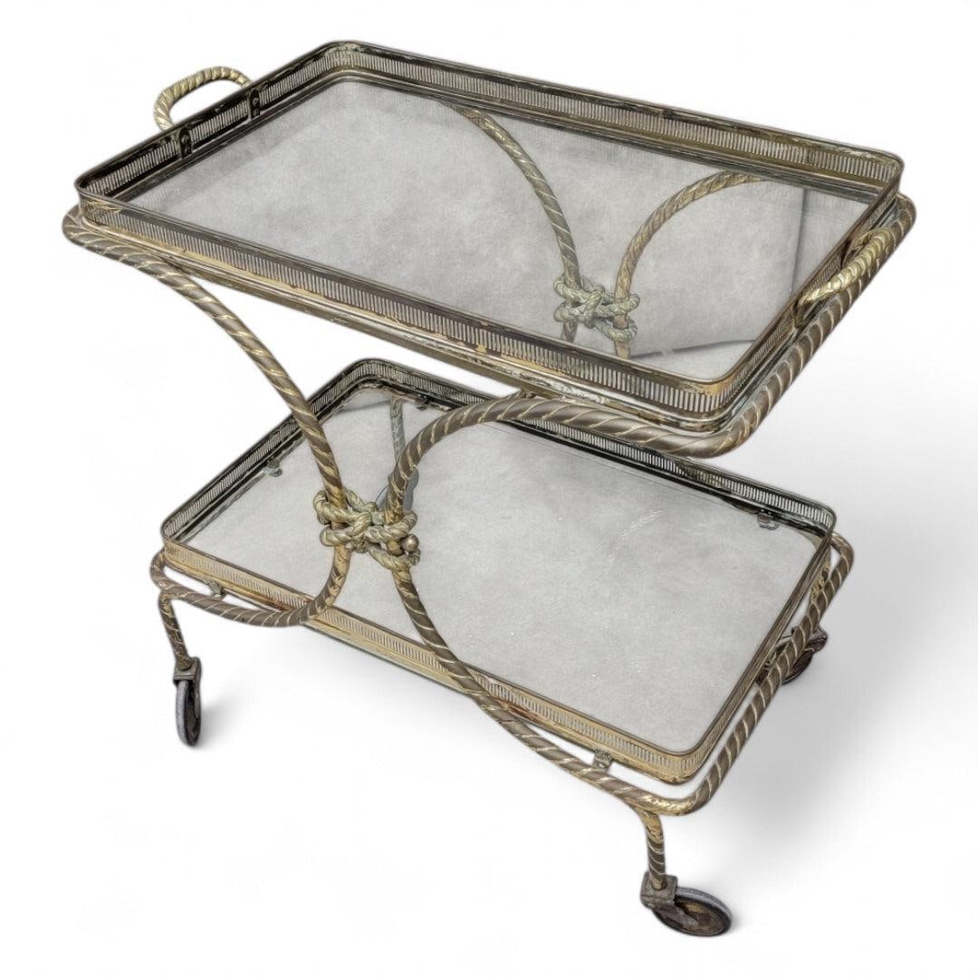 Mid Century French Bagues Style Brass Rope Bar Cart - 4