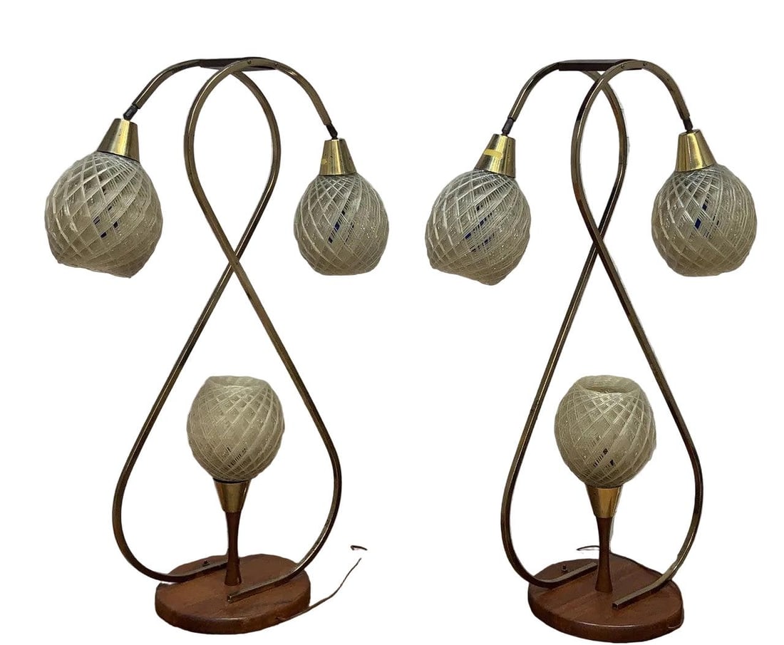 MCM Space Age Atomic Lucite Spaghetti Globe Lamp - Pair - 4