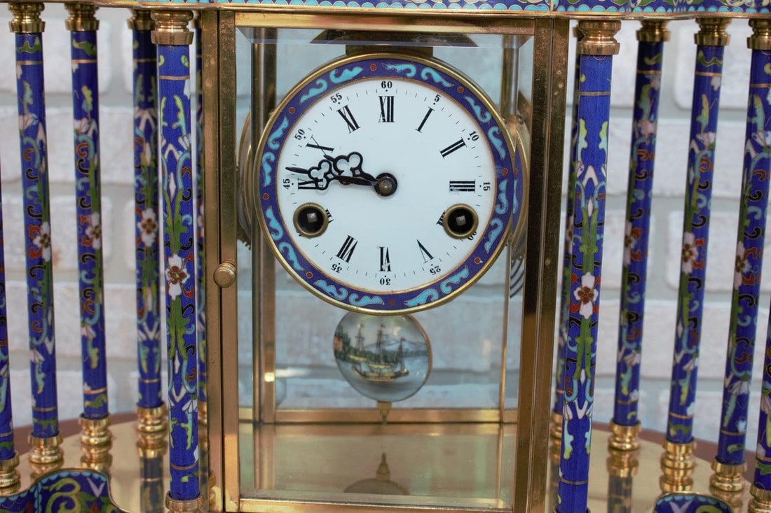 MCM Chinese Cloissoné Mantel Clock - 6