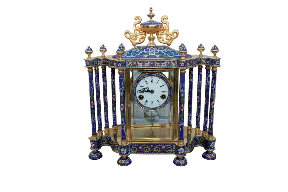 MCM Chinese Cloissoné Mantel Clock - 9