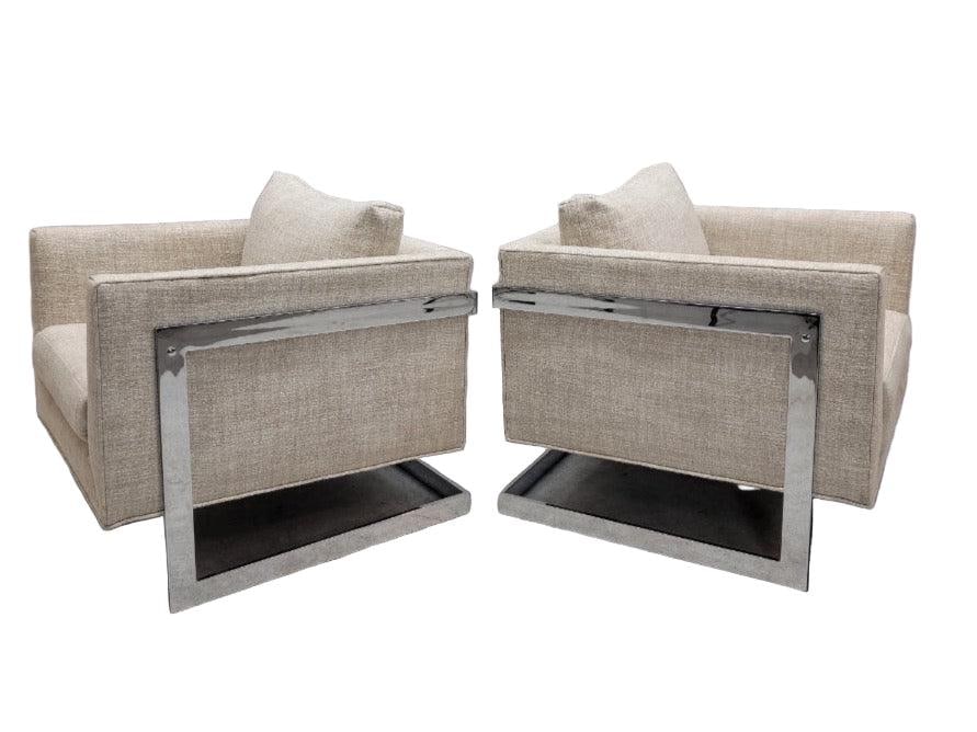 MCM Milo Baughman Cantilever Chairs Newly Reupholstered - Pair - 2