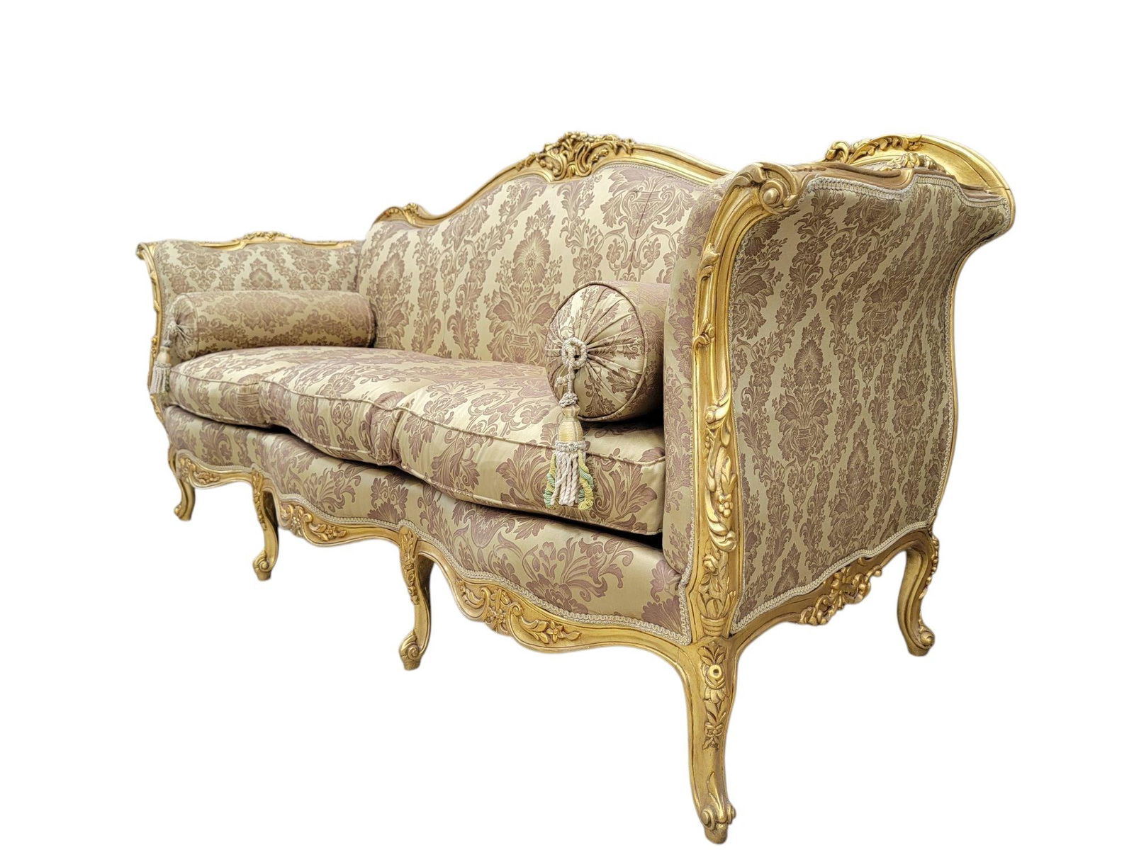 Antique French Regency Style Carved Gilded 5 Piece Parlor Set - 3