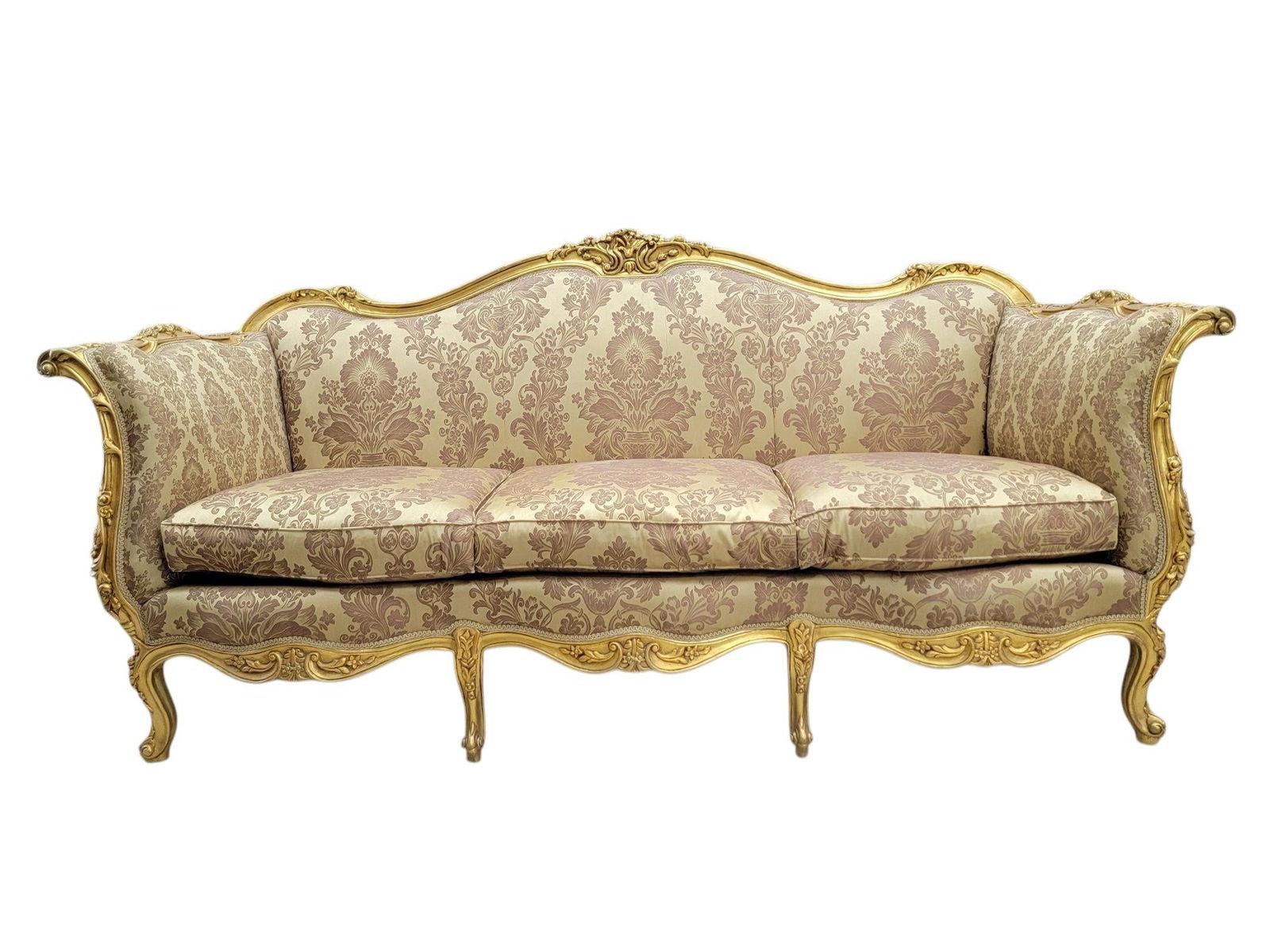 Antique French Regency Style Carved Gilded 5 Piece Parlor Set - 6