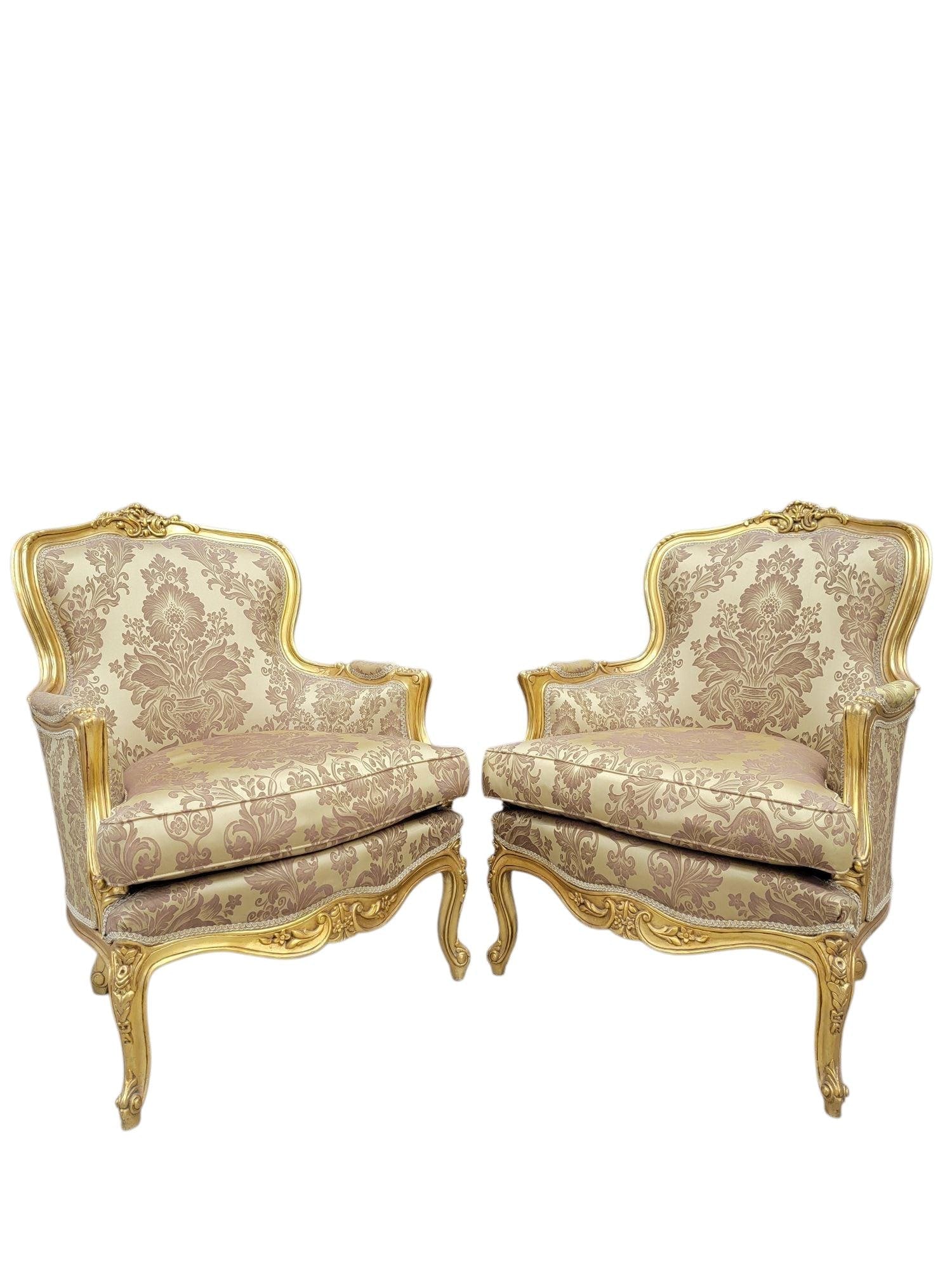 Antique French Regency Style Carved Gilded 5 Piece Parlor Set - 9