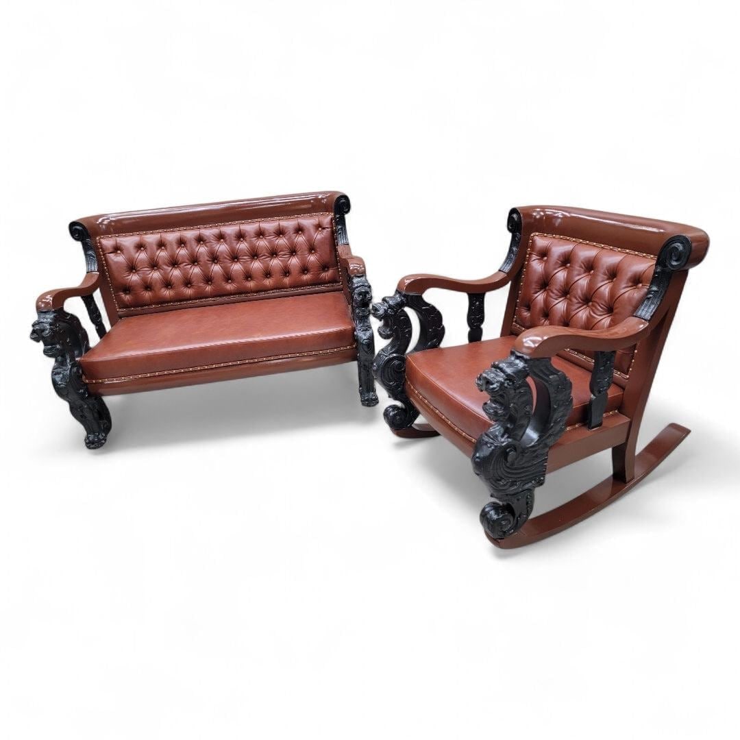 Antique R.J. Horner Style Carved Winged Griffin Parlor Set Newly Reupholstered - 5