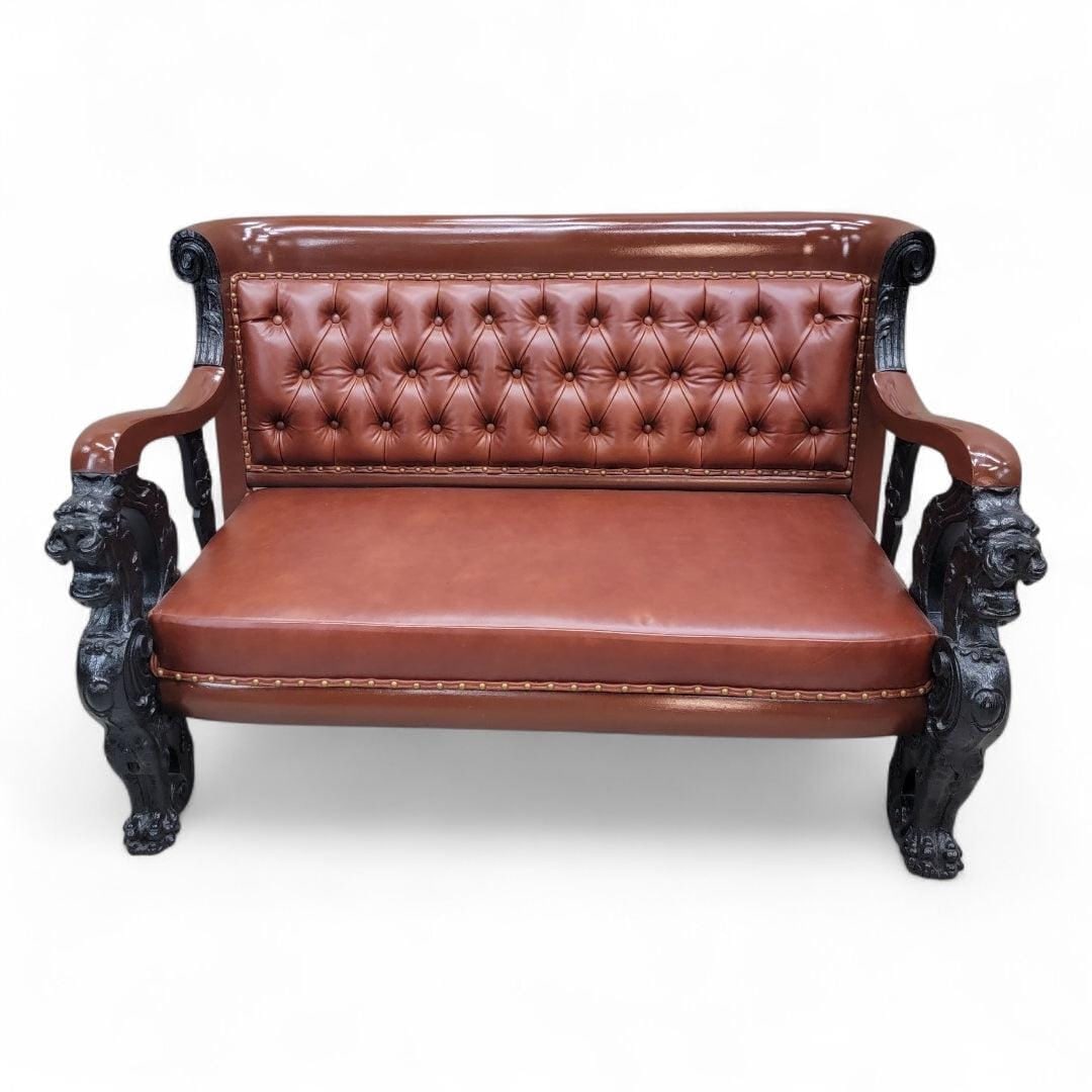 Antique R.J. Horner Style Carved Winged Griffin Parlor Set Newly Reupholstered - 9