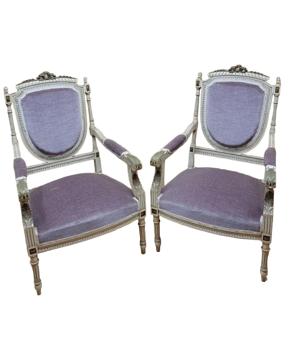 Antique Victorian Carved Ornate Chairs Newly Reupholstered - Pair: Title: Antique Victorian Carved Ornate Chairs Newly Reupholstered - Pair Description: Antique Victorian Carved Ornate Chairs Newly Reupholstered in Lilac Italian Mohair - Pair The intricate carvings