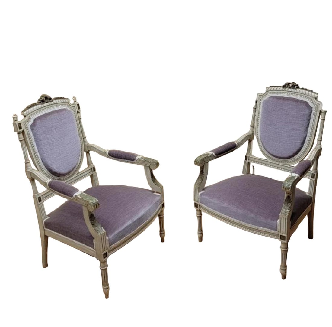 Antique Victorian Carved Ornate Chairs Newly Reupholstered - Pair - 3