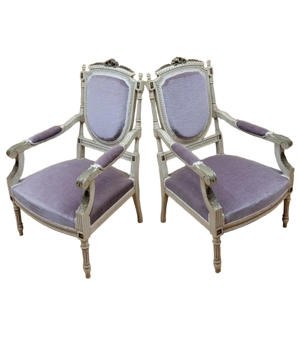 Antique Victorian Carved Ornate Chairs Newly Reupholstered - Pair - 4