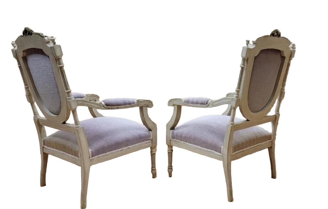 Antique Victorian Carved Ornate Chairs Newly Reupholstered - Pair - 8