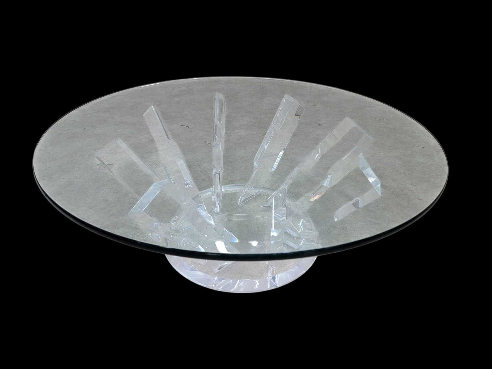 Postmodern Ice Crystal Lucite Base with Beveled Glass Top Coffee Table - 7