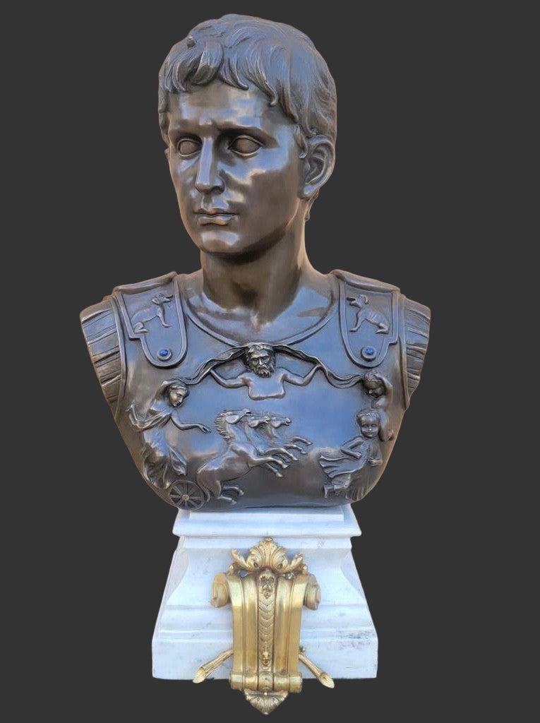 Vintage Italian Grand Tour Bronze Bust of Julius Augustus Caesar - 2