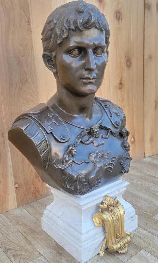 Vintage Italian Grand Tour Bronze Bust of Julius Augustus Caesar - 9