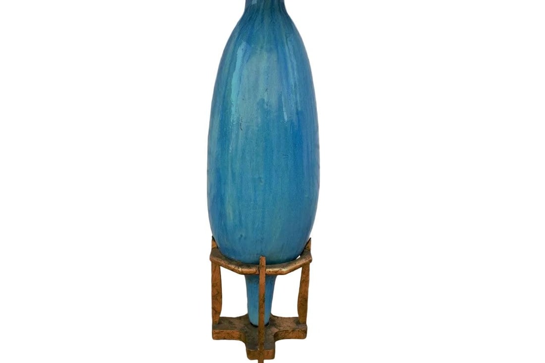 Hollywood Regency Oversized Turquoise Table Lamp - 4