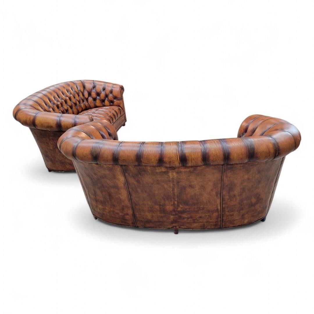 Vintage English Tufted Distressed Cognac Leather Chesterfield Sofa - Pair - 2