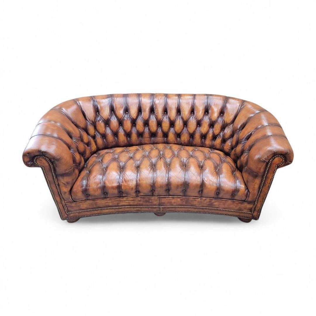 Vintage English Tufted Distressed Cognac Leather Chesterfield Sofa - Pair - 6