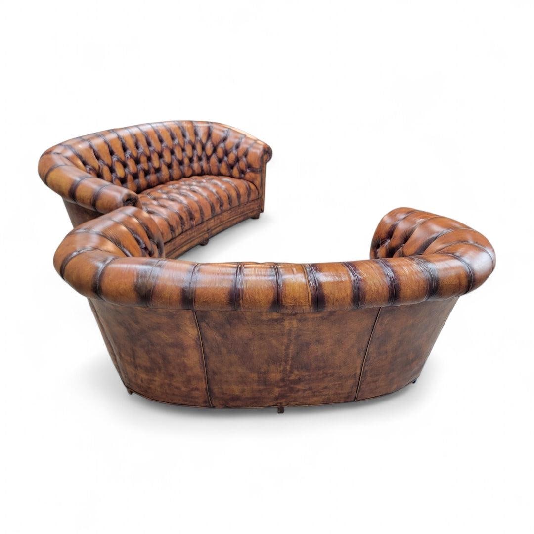 Vintage English Tufted Distressed Cognac Leather Chesterfield Sofa - Pair - 7