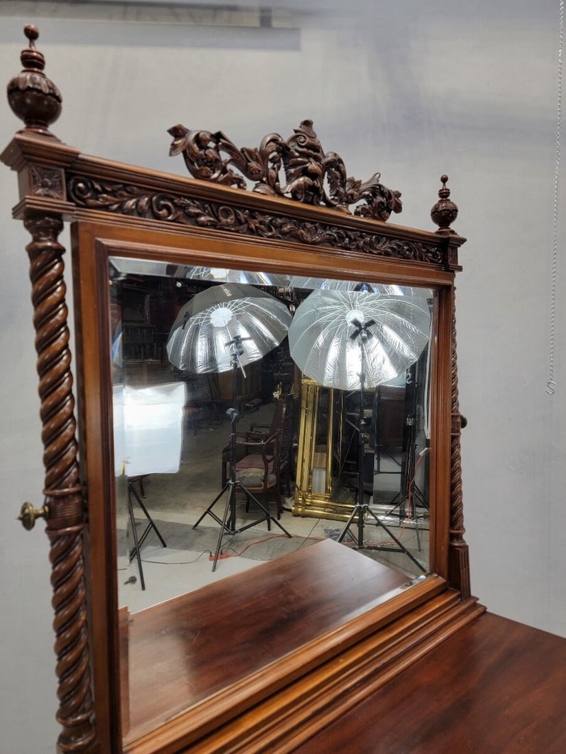 Antique Neoclassical Carved Northwind Face Topped Barley-Twist Beveled Mirror Topped Dresser - 4