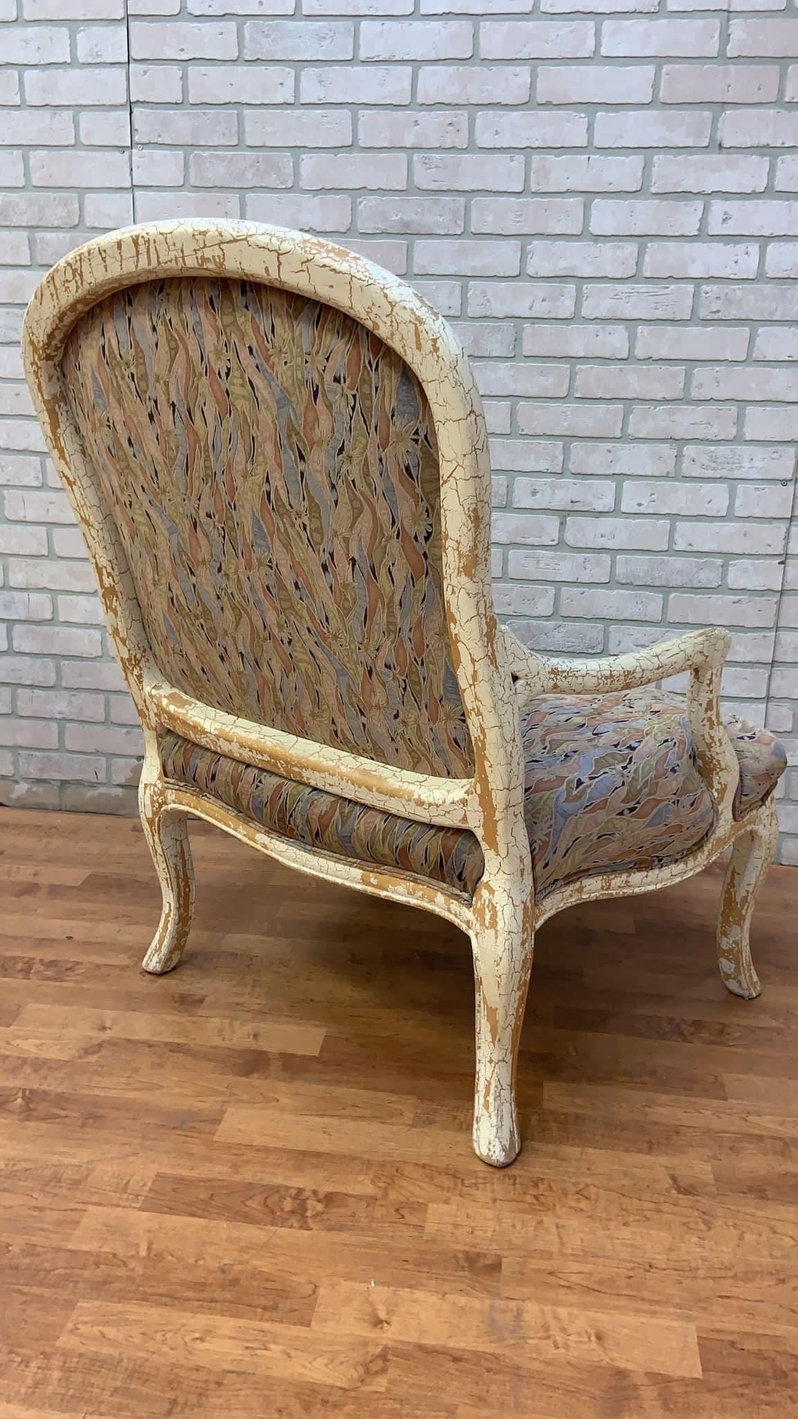 Vintage English Regency Upholstered Armchair with Antiqued Crackle Paint Finish - 2