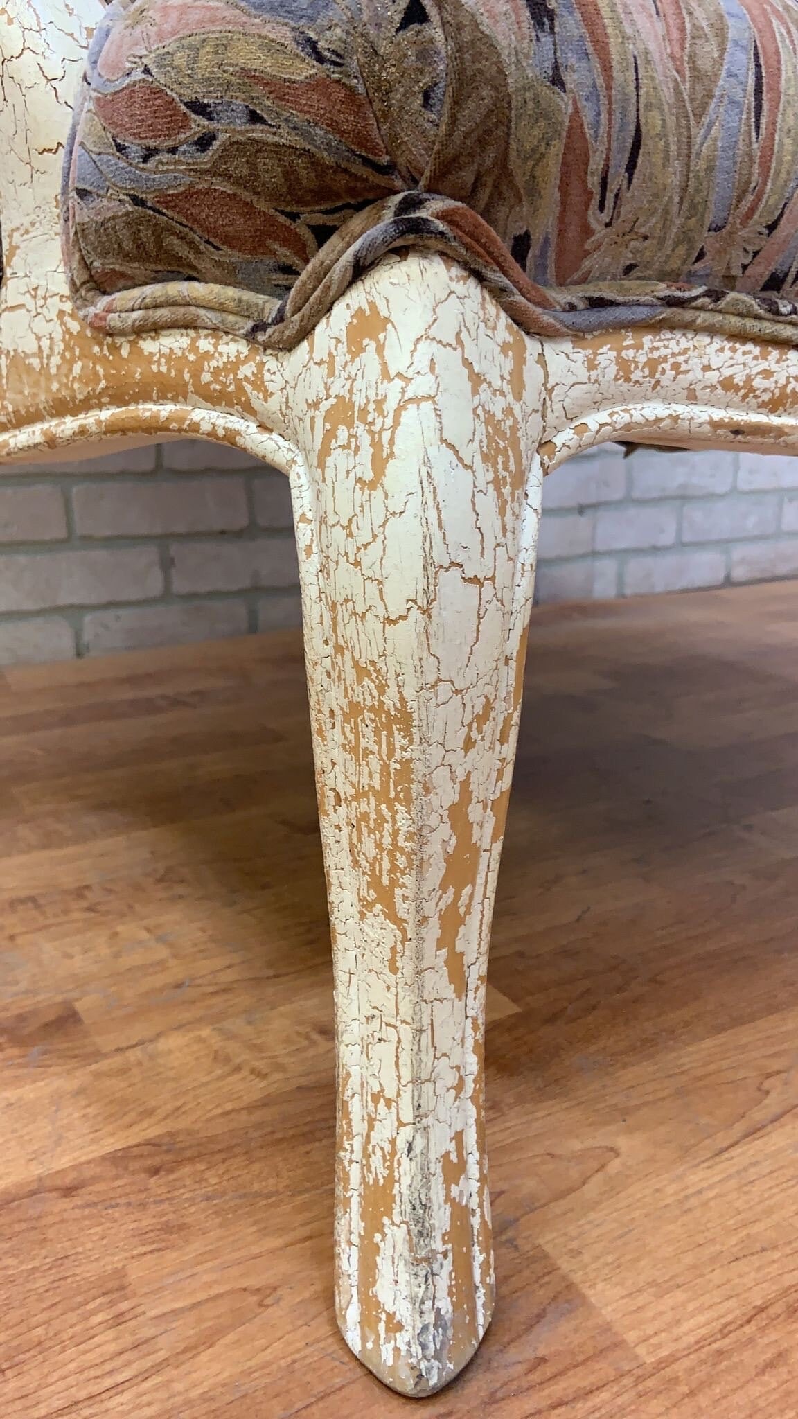 Vintage English Regency Upholstered Armchair with Antiqued Crackle Paint Finish - 5