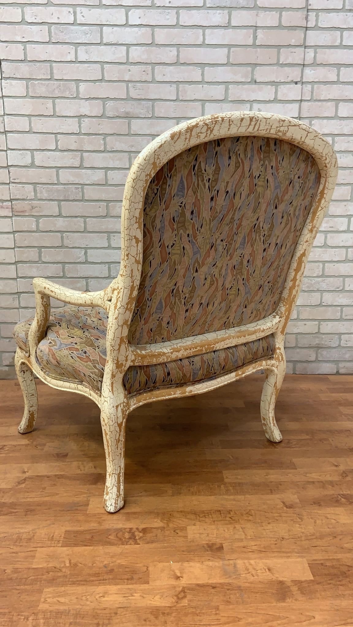 Vintage English Regency Upholstered Armchair with Antiqued Crackle Paint Finish - 7