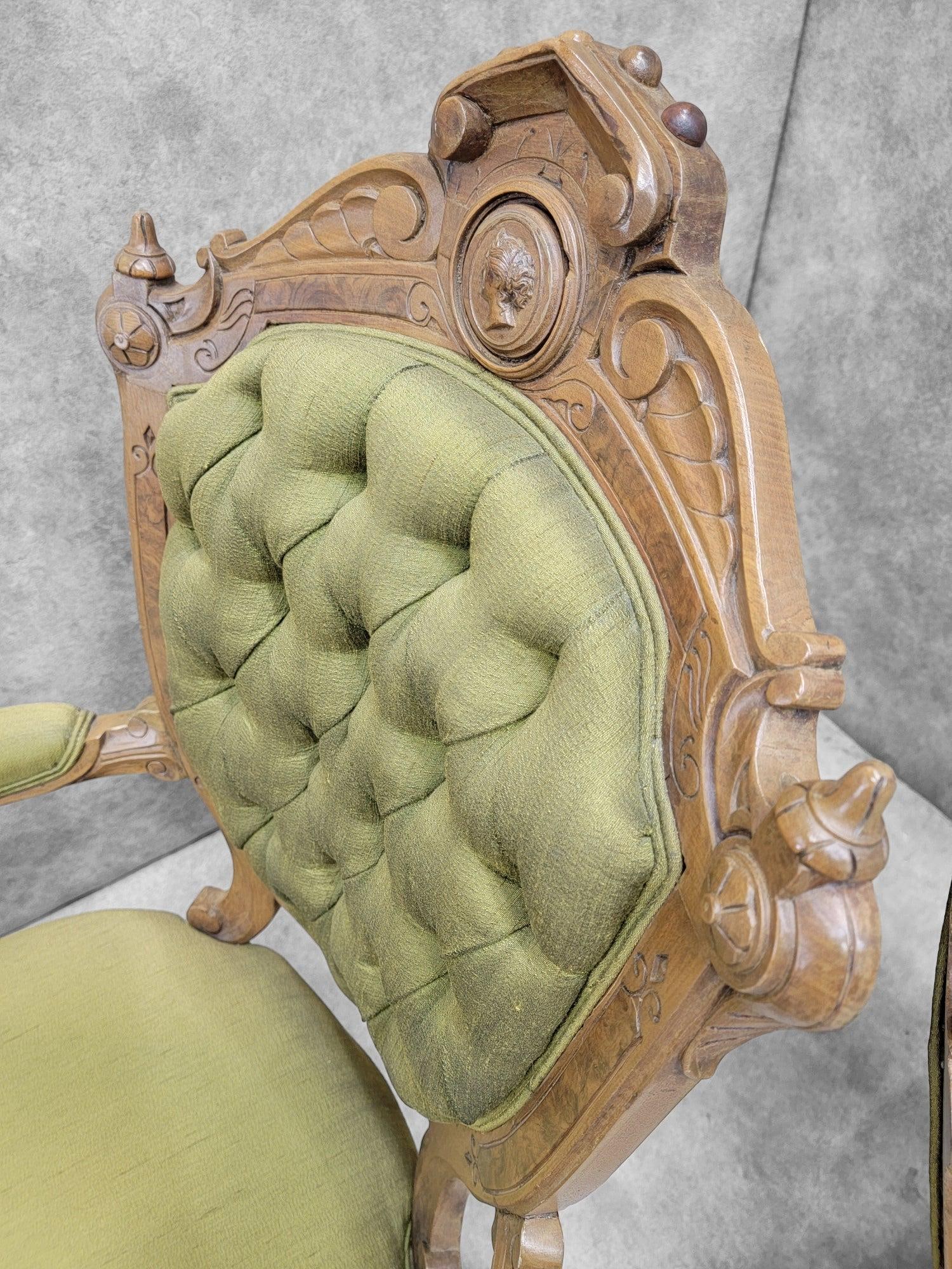 Antique Victorian John Jelliff Style Carved Chairs - Set of 2 - 5