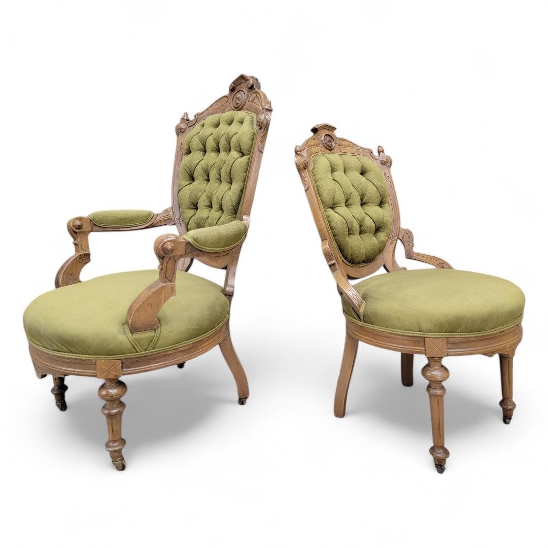 Antique Victorian John Jelliff Style Carved Chairs - Set of 2 - 9