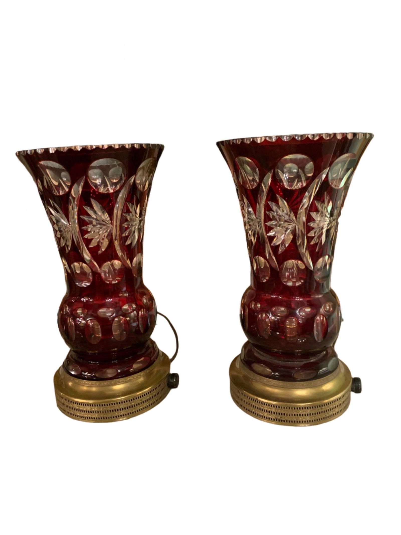 Antique Cranberry Crystal Table Lamps - Pair - 3