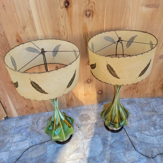 Vintage Retro Green Table Lamp - Pair - 2