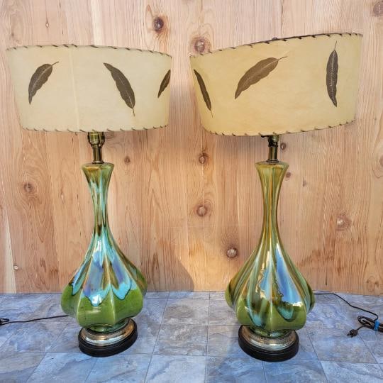 Vintage Retro Green Table Lamp - Pair - 6