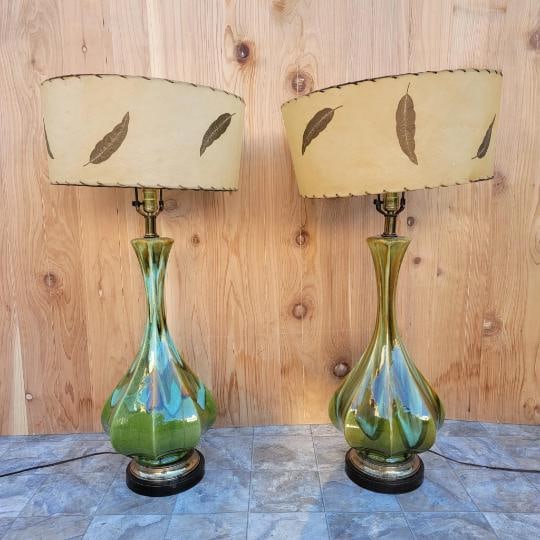 Vintage Retro Green Table Lamp - Pair - 7
