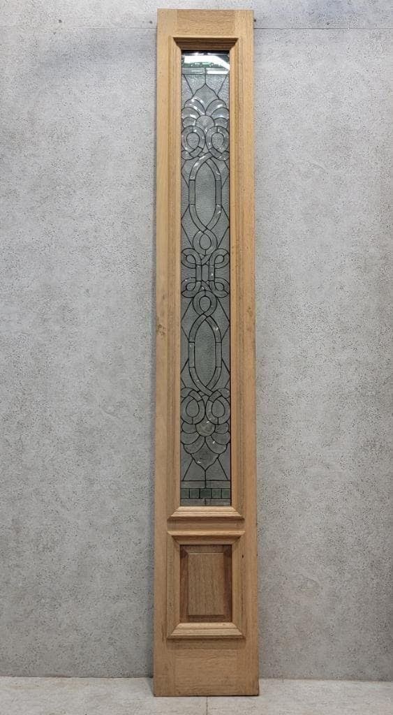 Vintage Unfinished Mahogany Door and Two Sidelights with Beveled and Jeweled Glass Exterior/Interior - 4