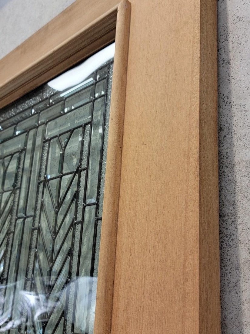 Vintage Unfinished Mahogany Door and Two Sidelights with Beveled and Jeweled Glass Exterior/Interior - 5