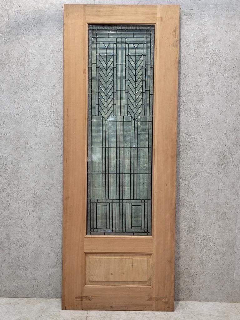 Vintage Unfinished Mahogany Door and Two Sidelights with Beveled and Jeweled Glass Exterior/Interior - 6