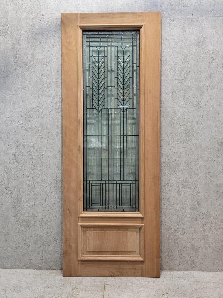 Vintage Unfinished Mahogany Door and Two Sidelights with Beveled and Jeweled Glass Exterior/Interior - 7