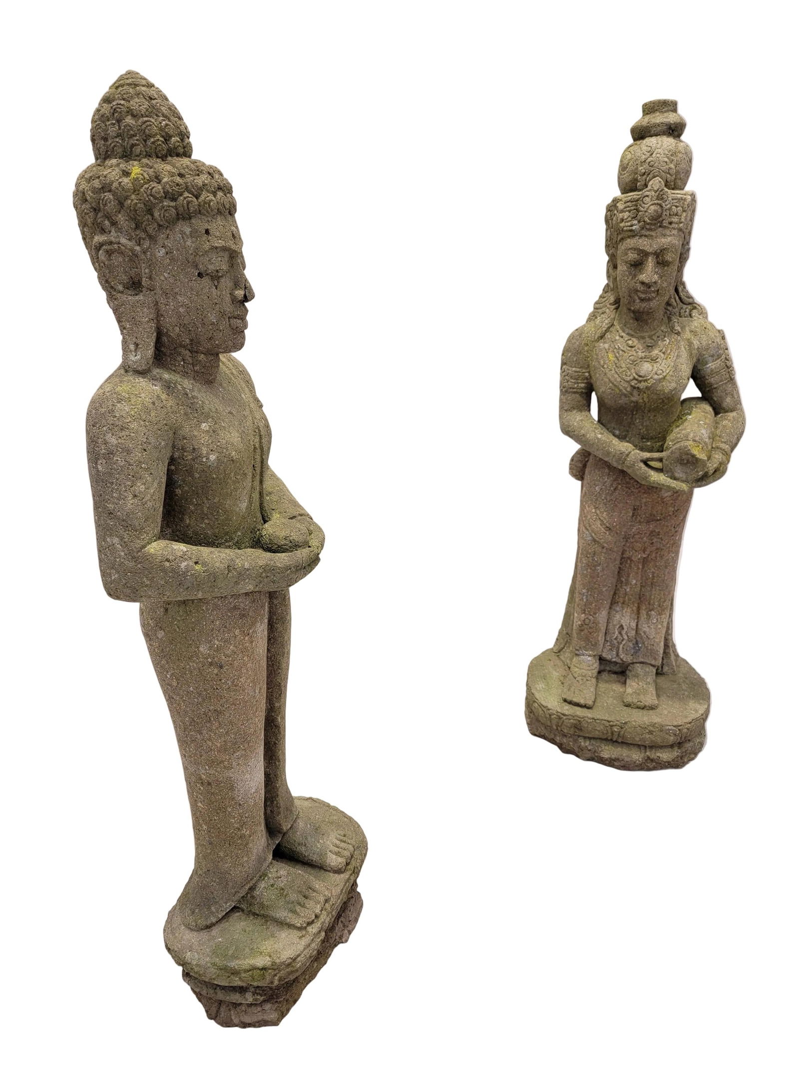 Antique Balinese Buddha & Dewi Tara Goddess Indoor/Outdoor Statues - Set of 2 - 3