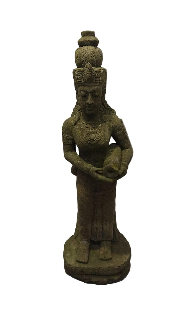 Antique Balinese Buddha & Dewi Tara Goddess Indoor/Outdoor Statues - Set of 2 - 5