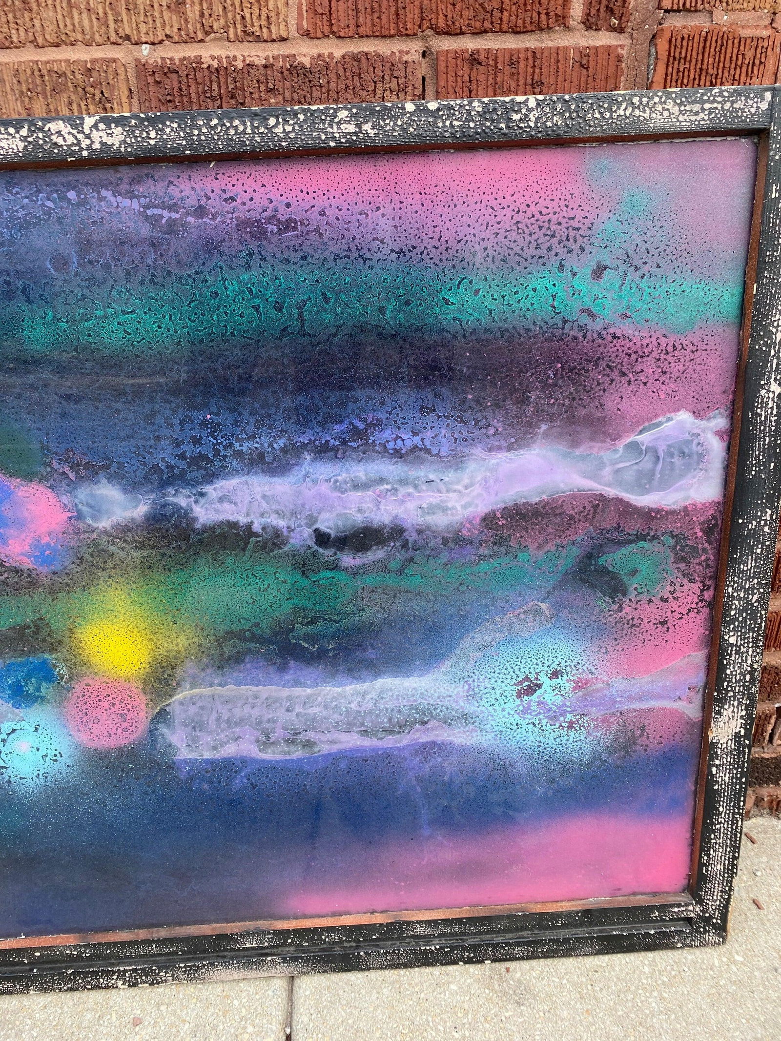 Vintage Abstract Mixed Media Glass Hanging Wall Art Signed by Mark Narens - 5