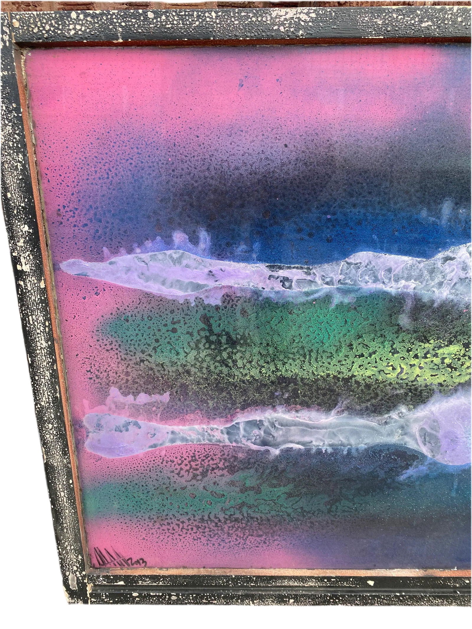 Vintage Abstract Mixed Media Glass Hanging Wall Art Signed by Mark Narens - 6