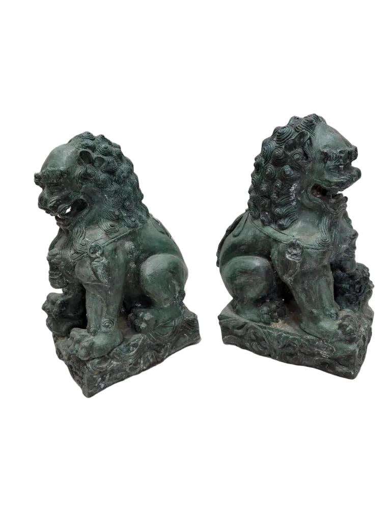 Antique Fengshui Chinese Guardian Lion Foo Dog Statue Sculpture - Pair - 3