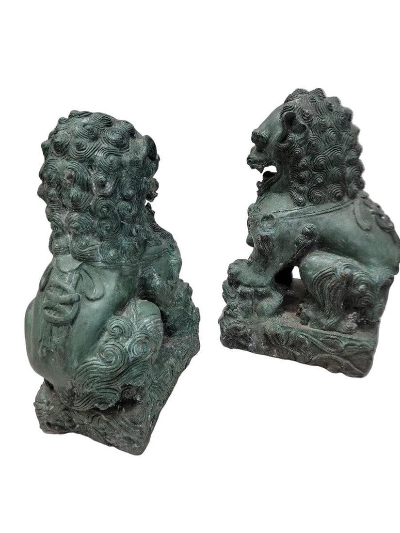 Antique Fengshui Chinese Guardian Lion Foo Dog Statue Sculpture - Pair - 4