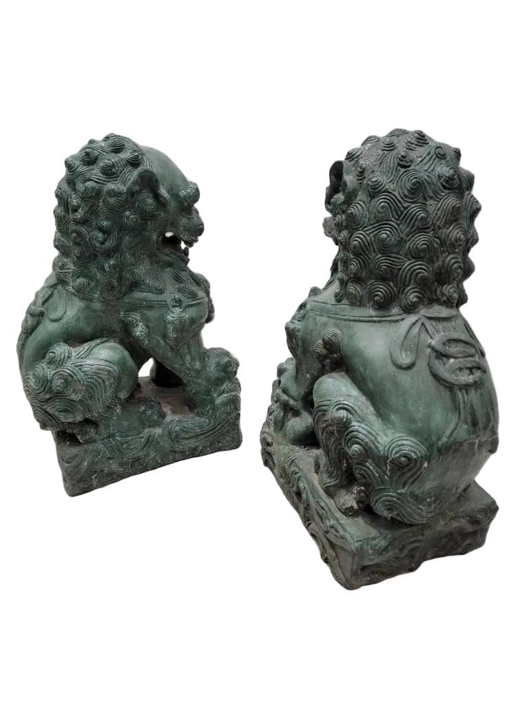 Antique Fengshui Chinese Guardian Lion Foo Dog Statue Sculpture - Pair - 5