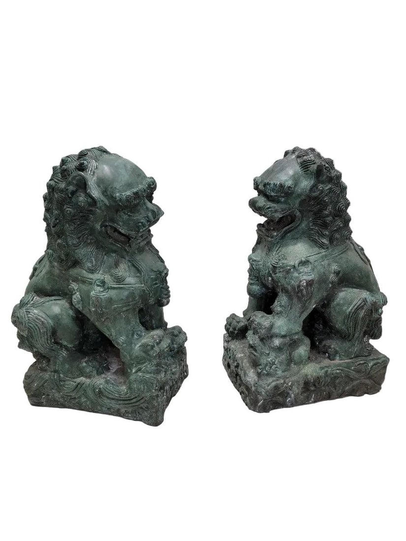 Antique Fengshui Chinese Guardian Lion Foo Dog Statue Sculpture - Pair - 6