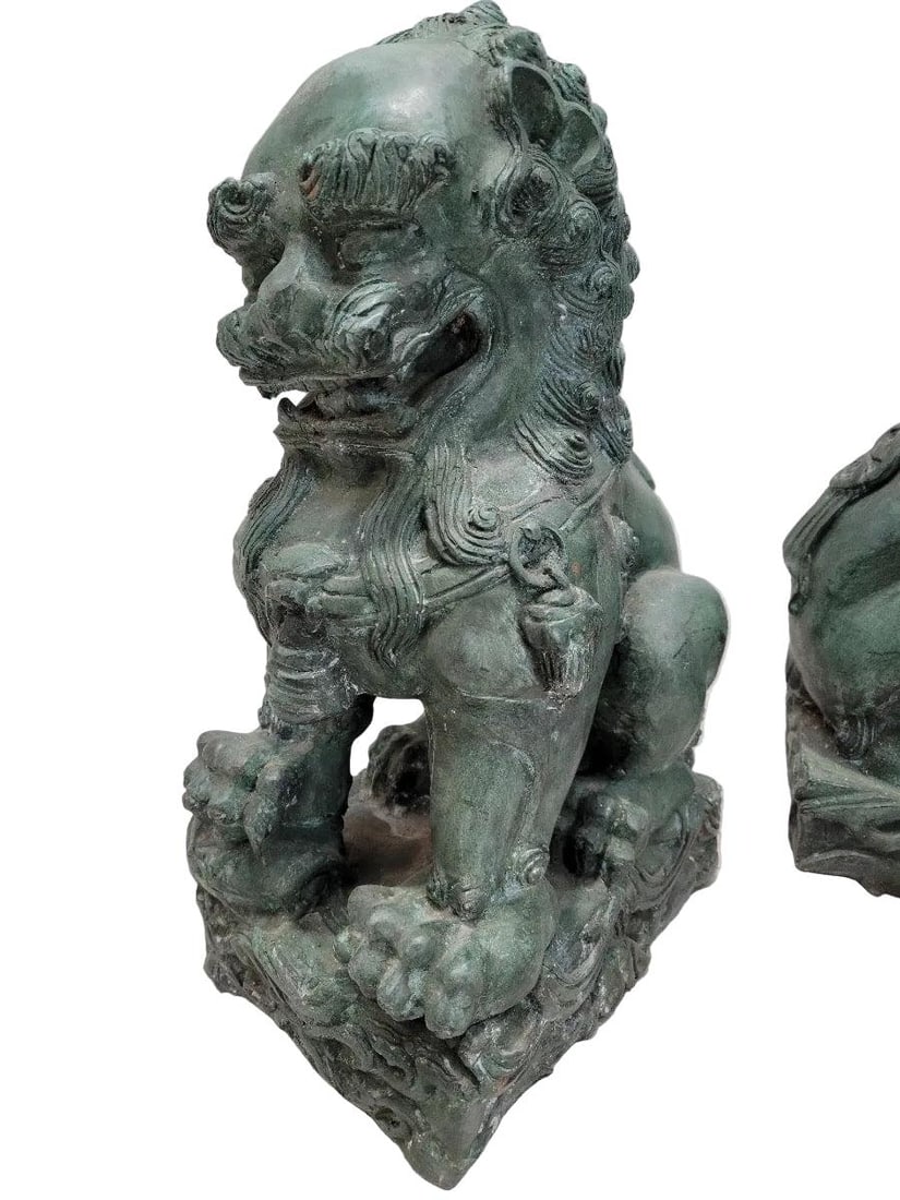 Antique Fengshui Chinese Guardian Lion Foo Dog Statue Sculpture - Pair - 7