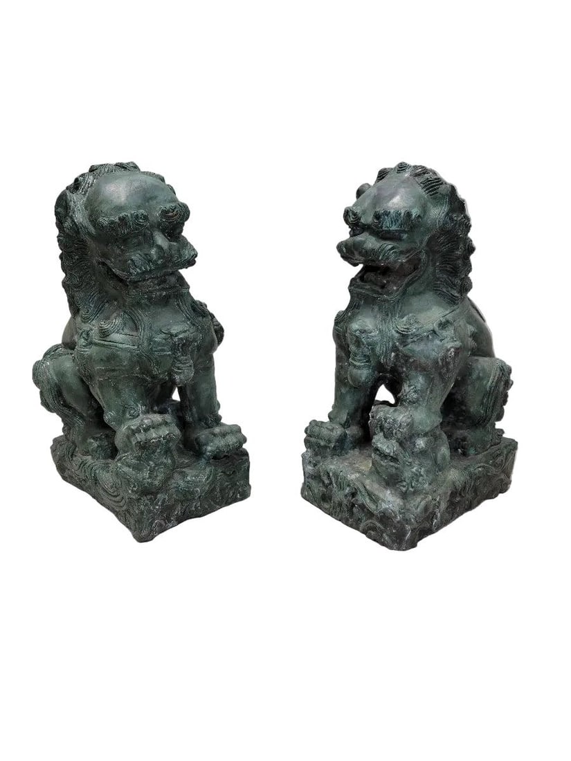 Antique Fengshui Chinese Guardian Lion Foo Dog Statue Sculpture - Pair - 8