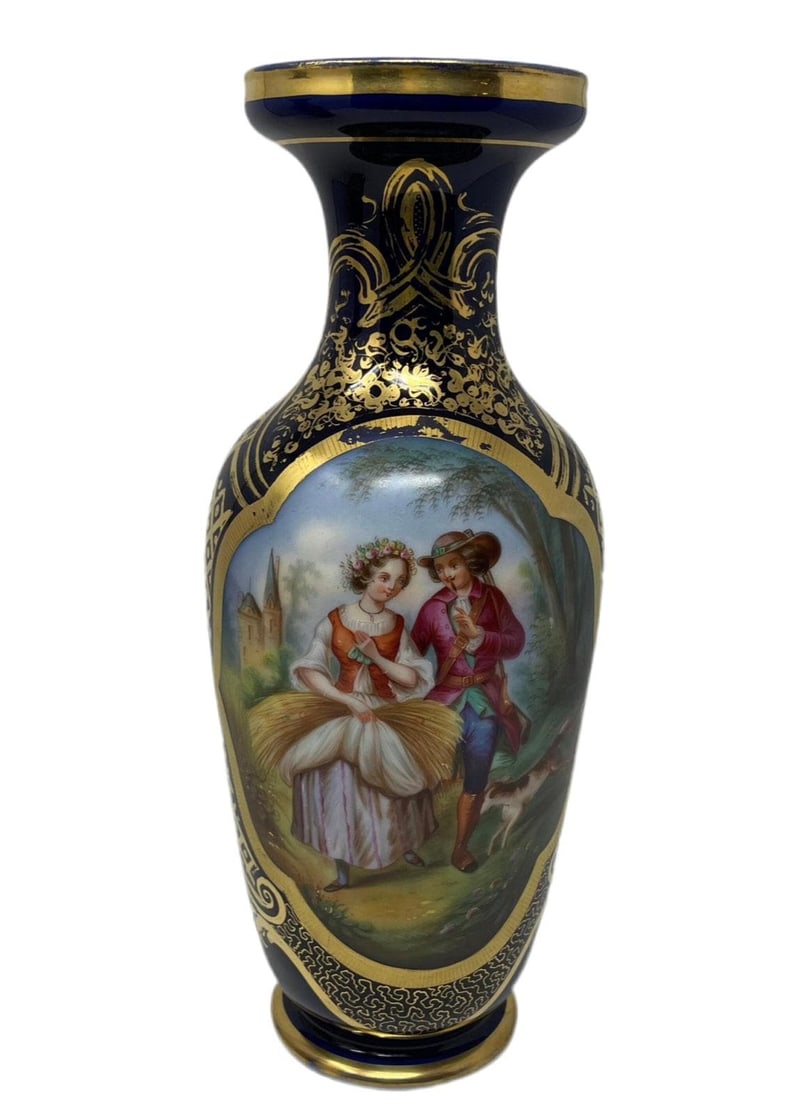 Antique French Old Paris Gilded Porcelain Vases - Pair - 7