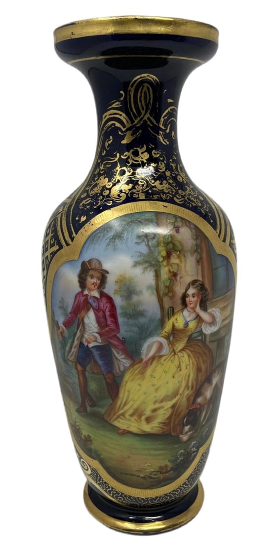 Antique French Old Paris Gilded Porcelain Vases - Pair - 8