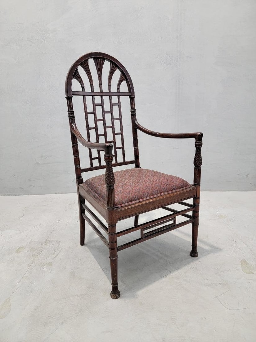 Antique American Carved Mahogany Armchair, Egyptian Revival Style - 2